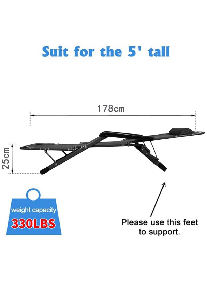 AUTOYSUR Outdoor Recliner,Folding Chair,Lounge Chair,Camping Chair,Beach Chair,Adjustable Chair for Camping Picnic Pool Beach Backyard (Black) - Image 4