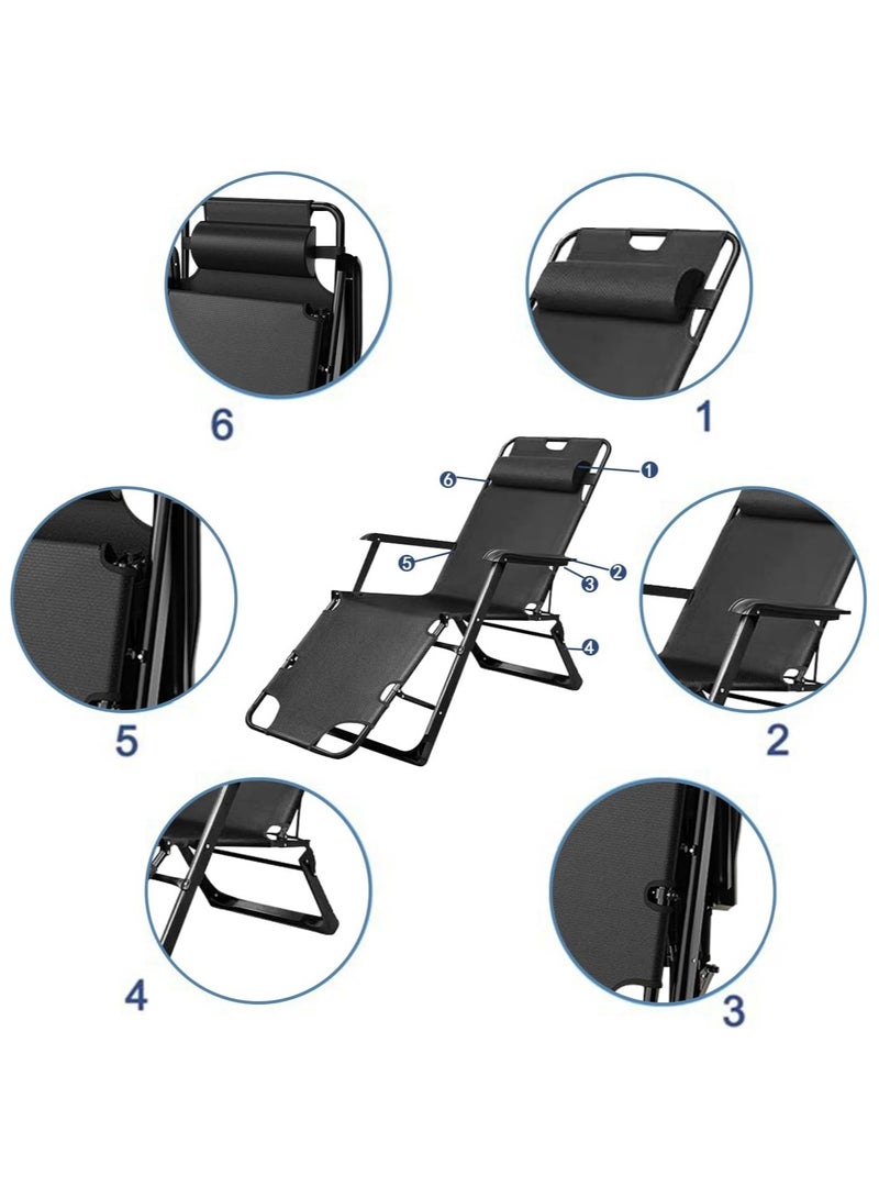AUTOYSUR Outdoor Recliner,Folding Chair,Lounge Chair,Camping Chair,Beach Chair,Adjustable Chair for Camping Picnic Pool Beach Backyard (Black) - Image 5
