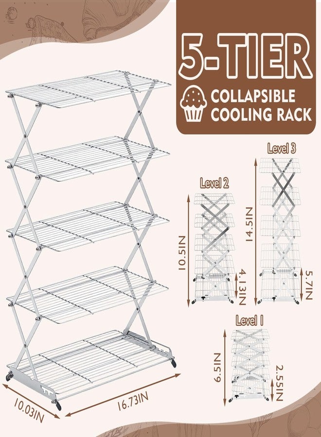 Novabright Cooling Rack for Baking, 5-Tier 16" x 10" Collapsible Stackable Food Grade Stainless Steel Wire Rack for Cookies, Cake, Bread, Pizza, Kitchen Countertop Space Saving - Image 2
