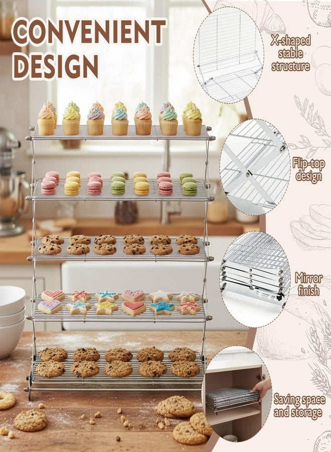 Novabright Cooling Rack for Baking, 5-Tier 16" x 10" Collapsible Stackable Food Grade Stainless Steel Wire Rack for Cookies, Cake, Bread, Pizza, Kitchen Countertop Space Saving - Image 3