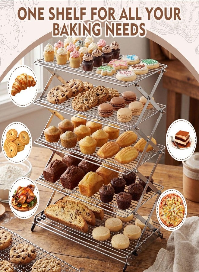 Novabright Cooling Rack for Baking, 5-Tier 16" x 10" Collapsible Stackable Food Grade Stainless Steel Wire Rack for Cookies, Cake, Bread, Pizza, Kitchen Countertop Space Saving - Image 4