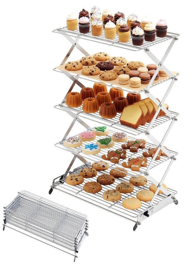 Novabright Cooling Rack for Baking, 5-Tier 16" x 10" Collapsible Stackable Food Grade Stainless Steel Wire Rack for Cookies, Cake, Bread, Pizza, Kitchen Countertop Space Saving - Image 1