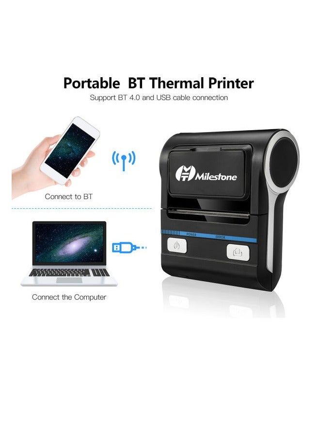 Milestone طابعة إيصالات محمولة 80 مم طابعة إيصالات حرارية لاسلكية BT طابعة فواتير موبايل متوافقة مع أنظمة Android/iOS/Windows أمر طباعة ESC/POS - Image 4