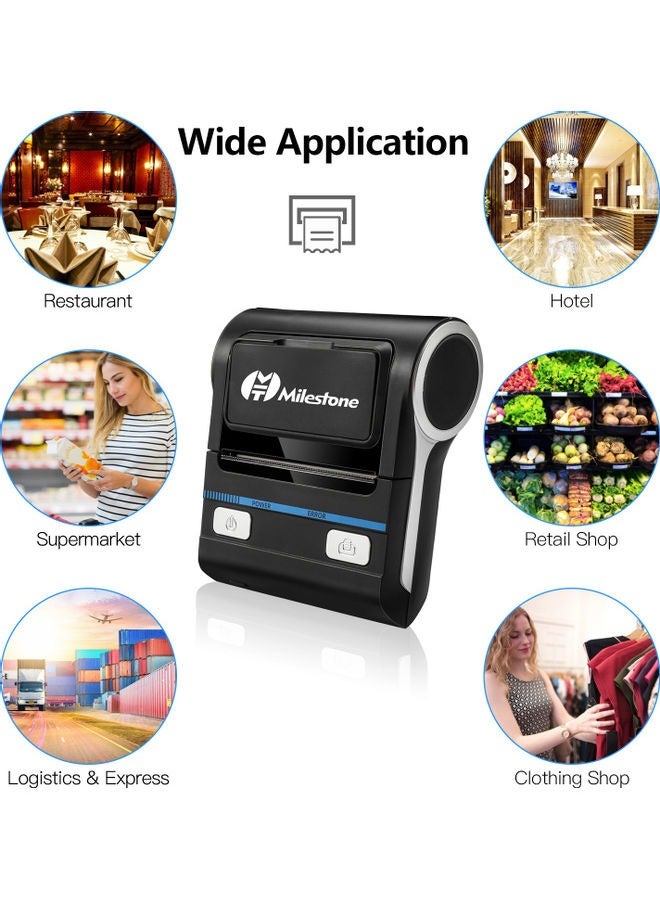 Milestone طابعة إيصالات محمولة 80 مم طابعة إيصالات حرارية لاسلكية BT طابعة فواتير موبايل متوافقة مع أنظمة Android/iOS/Windows أمر طباعة ESC/POS - Image 1