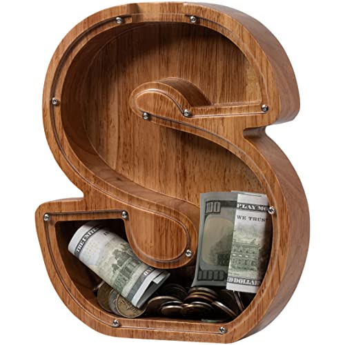 ladenk Large Wooden Kids Letter Piggy Bank Piggy Bank for Boys Girls Alphabet Money Bank with Initial S Coin Bank for Birthday - Image 1