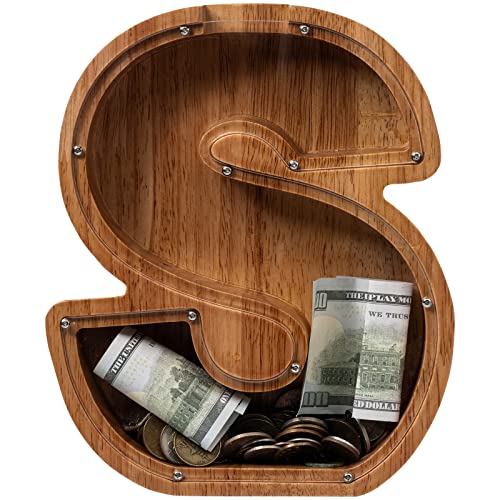 ladenk Large Wooden Kids Letter Piggy Bank Piggy Bank for Boys Girls Alphabet Money Bank with Initial S Coin Bank for Birthday - Image 5