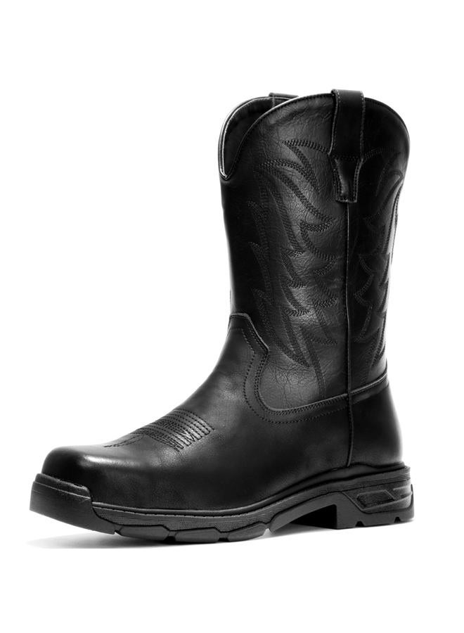 ANGRYRAM Cowboy Work Boots for Men Square Toe Leather Western Boot Waterproof Slip Resistant Indestructable Steel Toe Safety Boots for Men, Black, 8.5 - Image 1