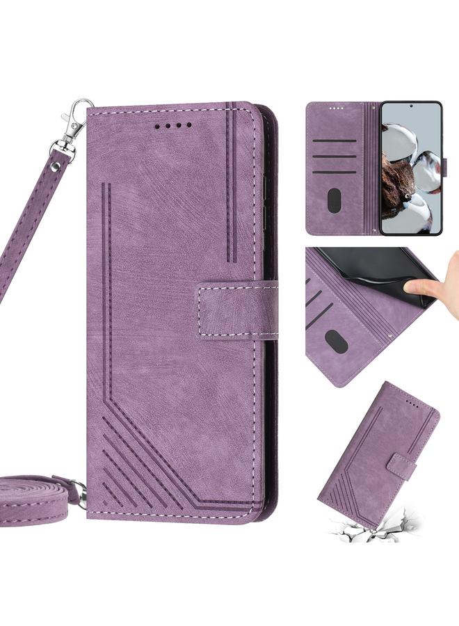 The Bros Skin Feel Stripe Pattern Leather Phone Case with Lanyard for Xiaomi Poco M3 / Redmi Note 9 4G / Redmi 9 Power / Redmi 9T