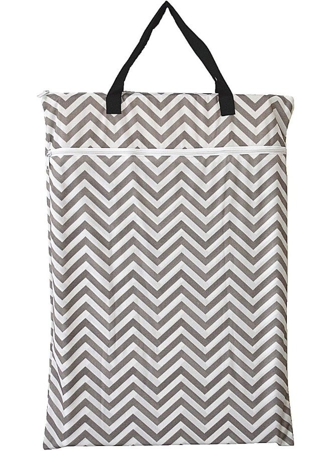 Hibaby Large Hanging Wet/dry Cloth Diaper Pail Bag for Reusable Diapers or Laundry (Grey Chevron) - Image 1