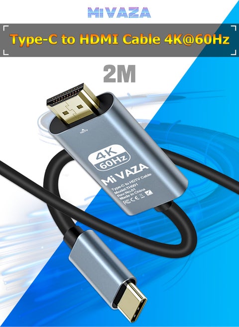 Type-C to HDTV Cable HDMI Cable - Support 4K - HDMI 2.0 Monitor Cable - Compatible with Mobile Phone/Laptop/Computer/iPad/Android/iOS/Samsung/Projector/DSLR Camera - 2M