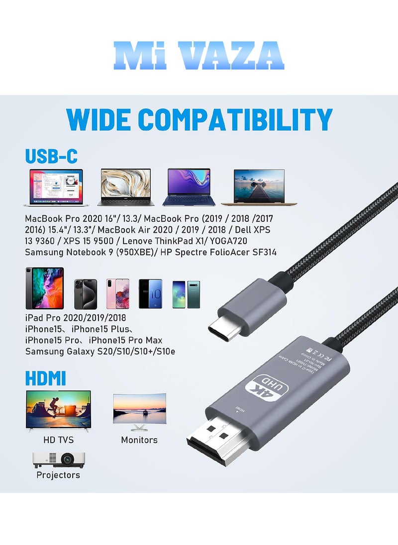 Mi VAZA - Type-C to HDTV Cable - Support 4K - HDMI 2.0 Monitor Cable - Compatible with Mobile Phone/Laptop/Computer/iPad/Android/iOS/Samsung/Projector - 2M - Image 1