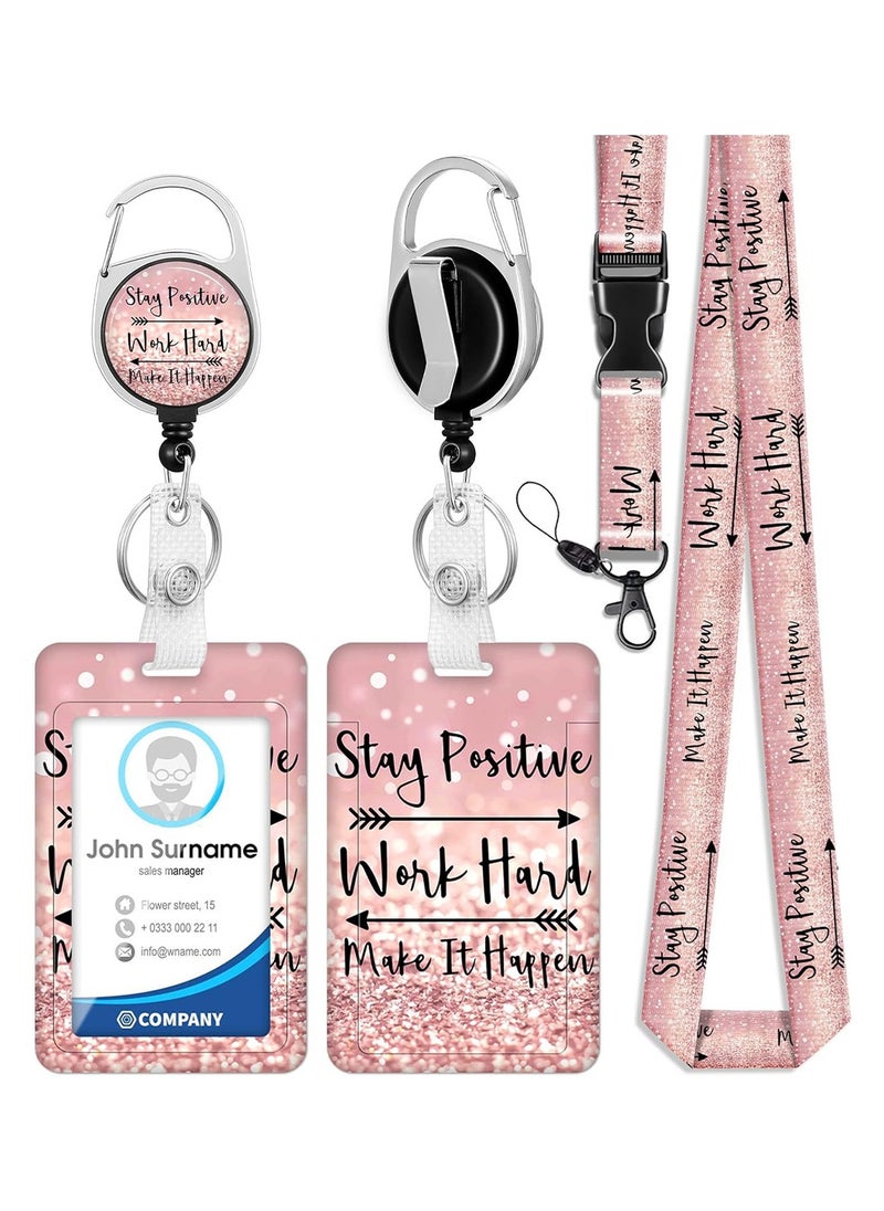 Generic Badge Reels Retractable with Carabiner Reel Clip, ID Name Tag Work Badge Holder Belt Ferrule, Identity ID Badge Holder Cover Case for Office Work Nurse Teacher Student Gifts(Inspirational Quote)  - Image 1