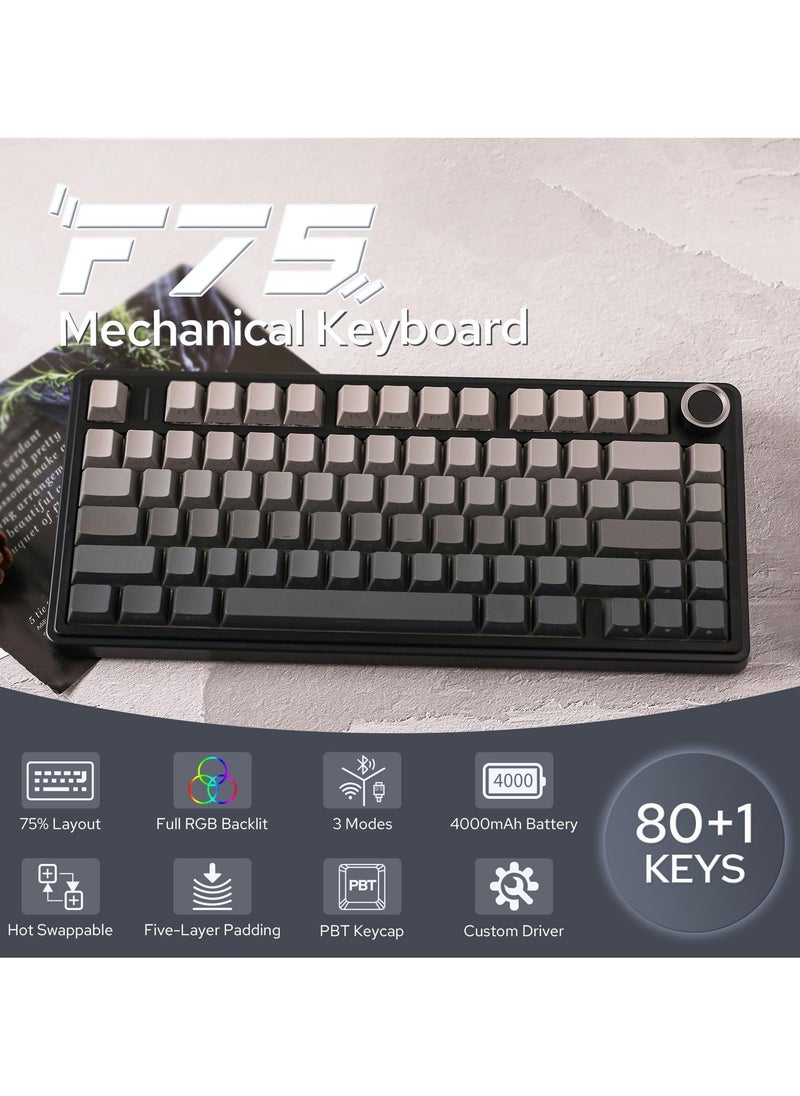 أولا - لوحة مفاتيح ميكانيكية F75 Reaper Switch قابلة للتبديل بنسبة 75% مع لوحة مفاتيح للألعاب تعمل بتقنية Bluetooth/Wireless/USB-C - Image 1
