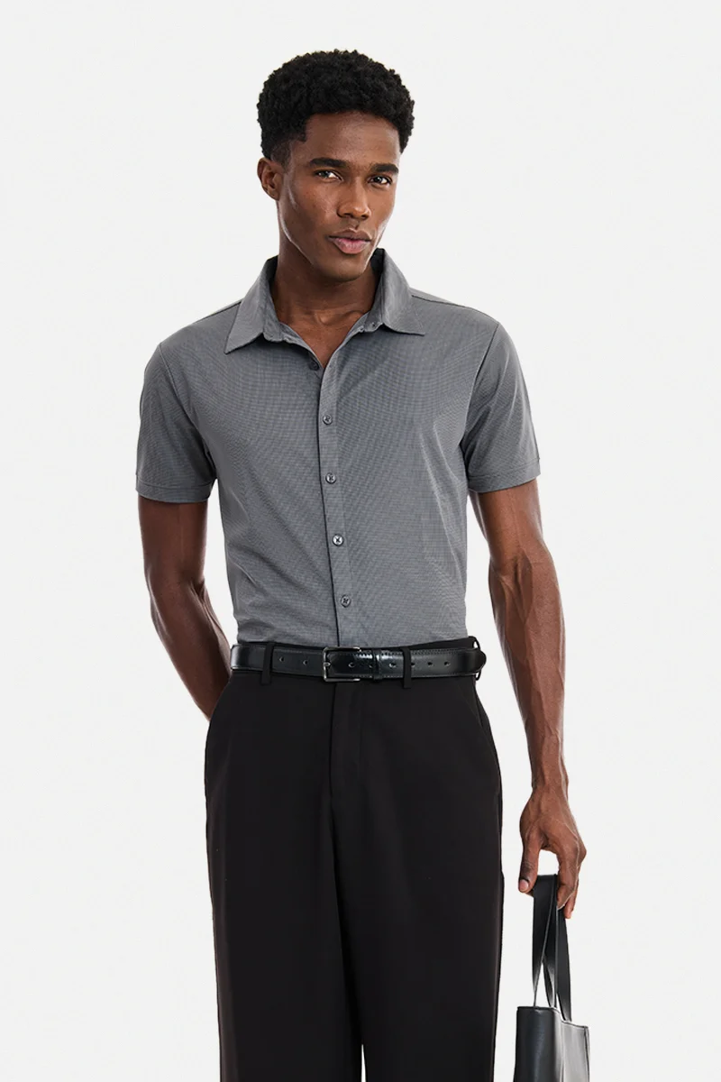 SNITCH Grey Checkered Half Sleeve Regular Fit Casual Shirt