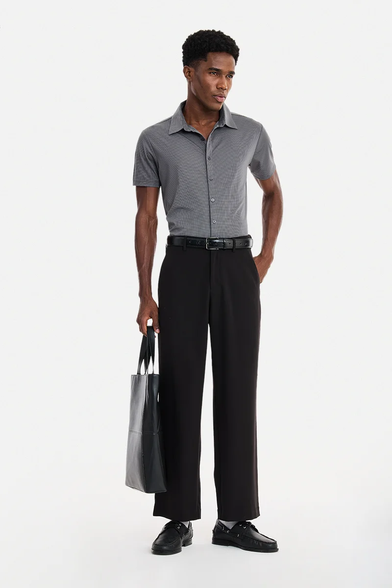 SNITCH Grey Checkered Half Sleeve Regular Fit Casual Shirt