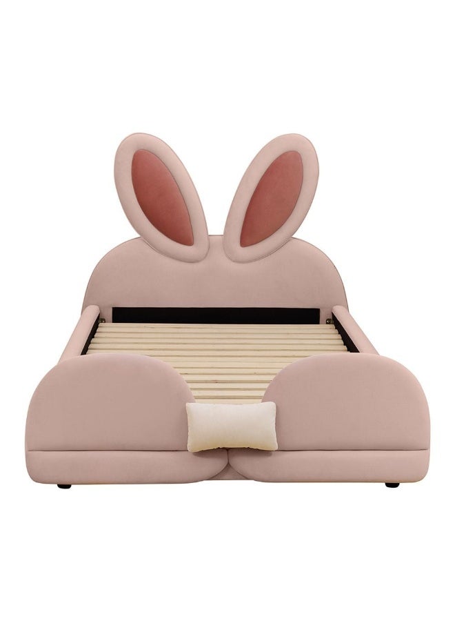 DANUBE HOME Peter Rabbit Velvet Upholstered Kids Bed 120×200 Cm – Premium Plush Headboard Single/Junior Bed, Luxury Kids Bedroom Furniture - Pink & White - Image 2