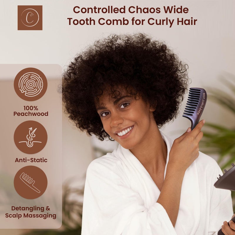 Controlled Chaos Peachwood Anti Static Detangling Comb for Curly Hair Scalp Massaging Comb for Men, Women & Kids - Image 2