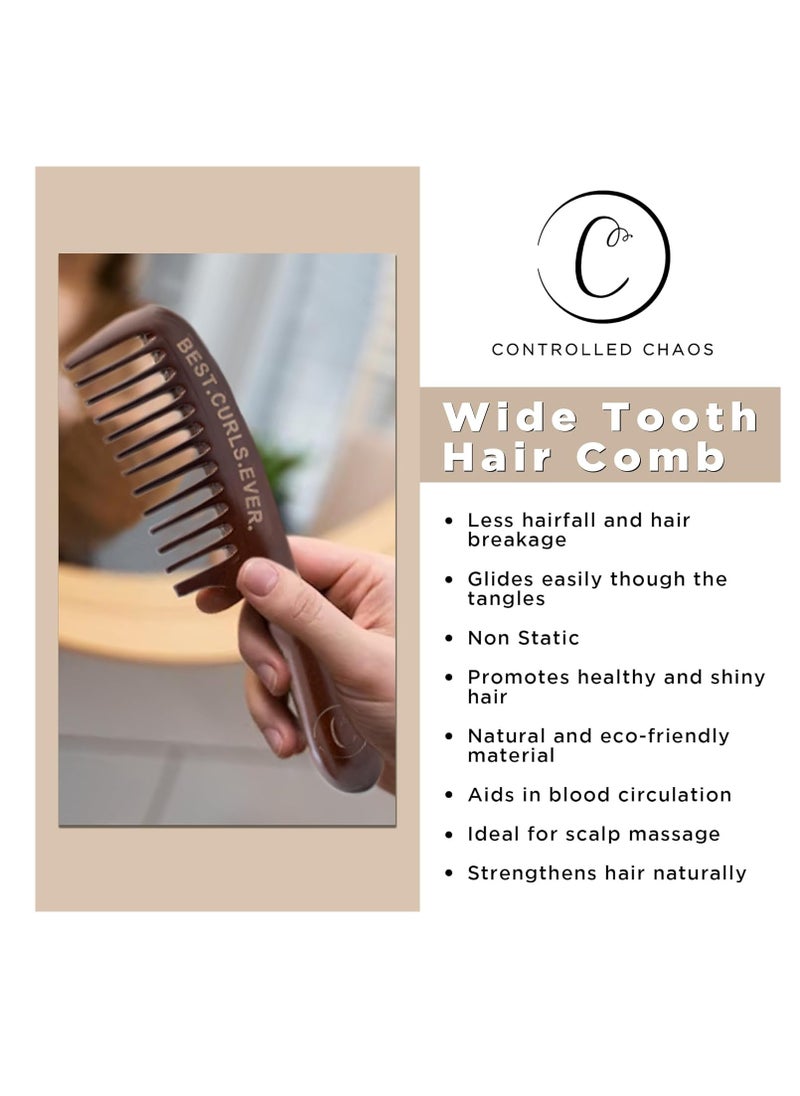 Controlled Chaos Controlled Chaos Wide Tooth Comb for Curly Hair – 100% Peachwood Anti Static Detangling Comb, Scalp Massaging Wooden Comb for Men, Women & Kids  - Image 2