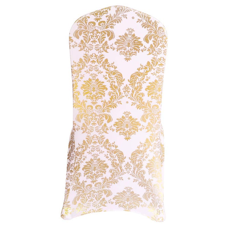 Desirable Life Pack of 4 Dining Chair Covers Bronzing Gold Flower Print Removable Washable Spandex Stretch Decorative Chair Slipcovers Set for Party Wedding Home Decorations - Gold+White - Image 5