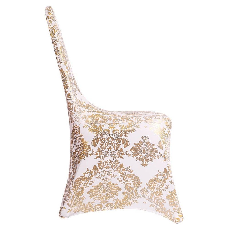 Desirable Life Pack of 4 Dining Chair Covers Bronzing Gold Flower Print Removable Washable Spandex Stretch Decorative Chair Slipcovers Set for Party Wedding Home Decorations - Gold+White - Image 4