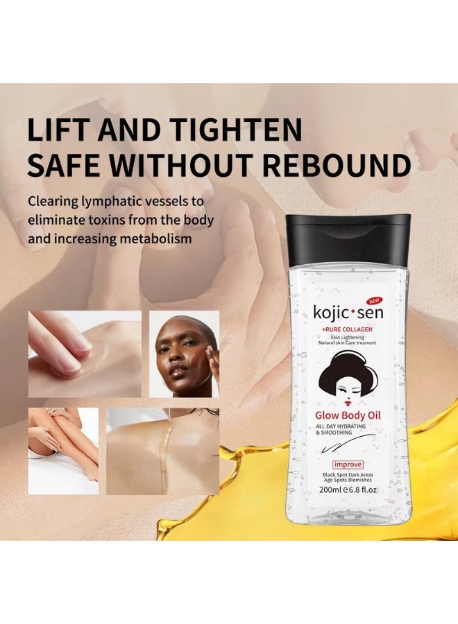 Kojic Glow Body Oil 200 ml Pure Collagen All Day Hydrating and Smoothing Moisturizing Brightening Skin Care - Image 3