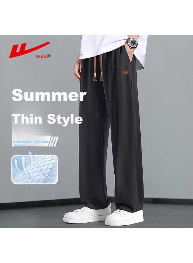 Warrior Men's Quick-drying Casual Pants Summer Breathable Sports Pants Wide-leg Long Pants Black L