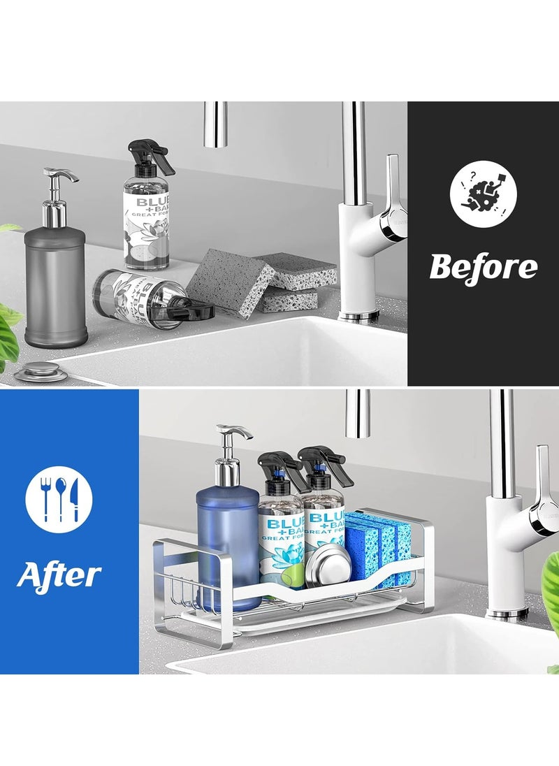 Oasisgalore - Sponge Holder Kitchen Sink Caddy Organizer Dish Sponge Soap Dispenser Holder for Countertop Storage-silver - Image 1