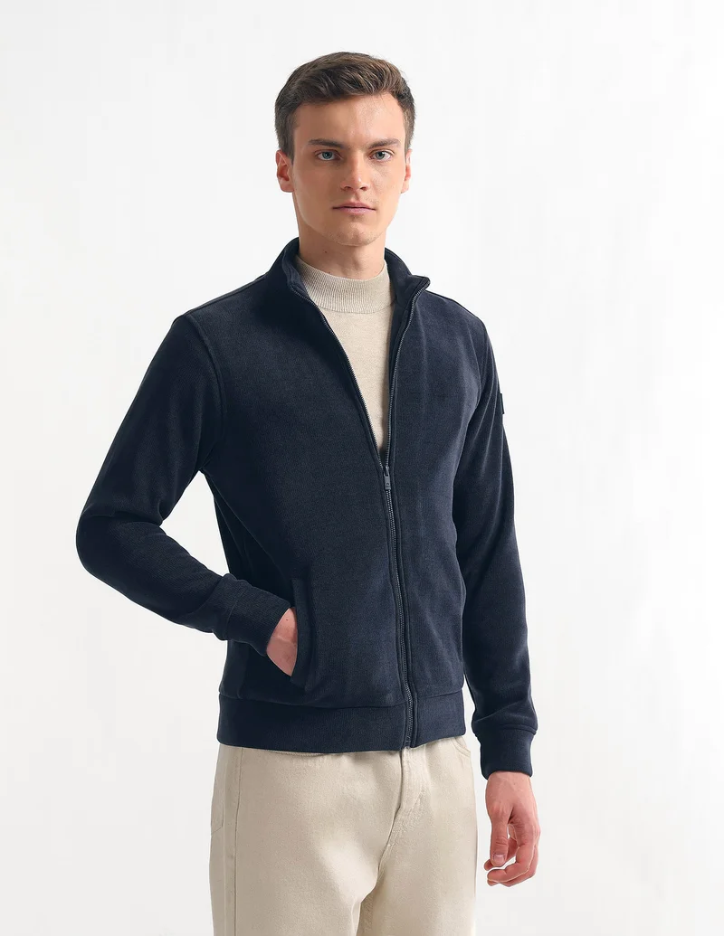Arrow Navy Solid High Neck Sweatshirt for Men | Best Price UAE