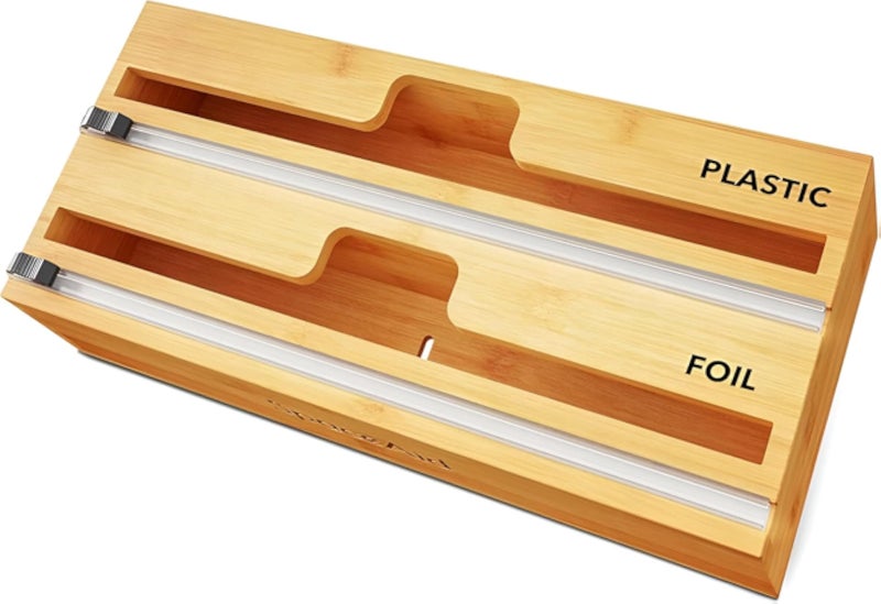2-in-1 Wrap Dispenser - Keep your kitchen organized with this bamboo wrap dispenser that accommodates most brands of plastic wrap and foil, ensuring a tidy and functional cooking space.