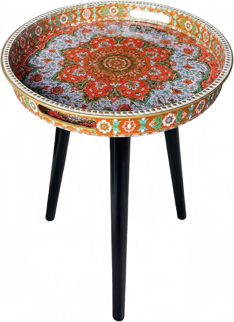 Simmer Stone Round Indoor Side Tables with Detachable Wooden 3 Legs, Versatile Tray Table, Perfect For Round Coffee Table Tea, and Relaxation Time 17.7 Inch (Dot Orange Red Lotus) - Image 1