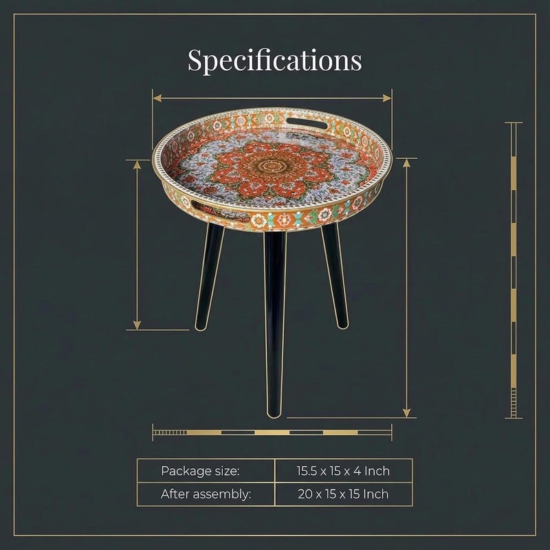 Simmer Stone Round Indoor Side Tables with Detachable Wooden 3 Legs, Versatile Tray Table, Perfect For Round Coffee Table Tea, and Relaxation Time 17.7 Inch (Dot Orange Red Lotus) - Image 2