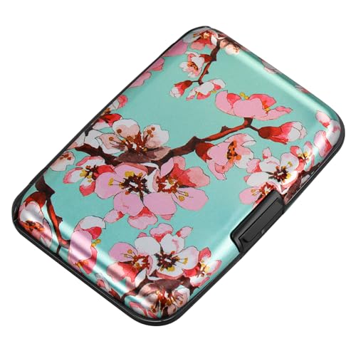 ELFISH Mini RFID Aluminum Wallet Credit Cards Holder Business Card Case Metal ID Case for Men Women（Pink Peach Blossom - Image 1