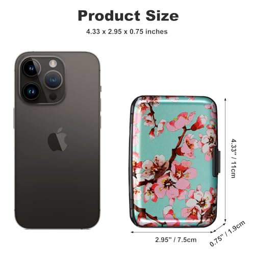 ELFISH Mini RFID Aluminum Wallet Credit Cards Holder Business Card Case Metal ID Case for Men Women（Pink Peach Blossom - Image 4