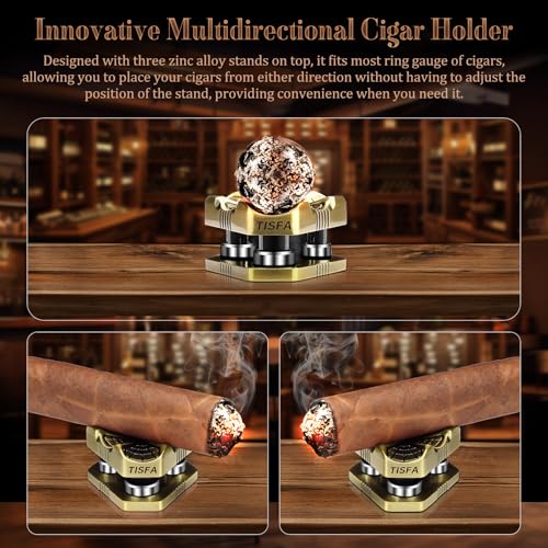 TISFA Cigar Punch Tool, Cigar Punch Cutter with Cigar Holder 2 in 1, Foldable 3 Sizes Cigar Hole Punch and 3 Cigar Stand Cigar Kit, Multifunctional Stainless Steel Puncher with Gift Box (Bronze) - Image 5