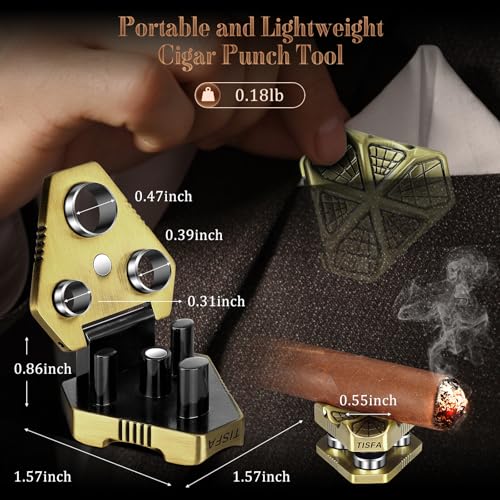 TISFA Cigar Punch Tool, Cigar Punch Cutter with Cigar Holder 2 in 1, Foldable 3 Sizes Cigar Hole Punch and 3 Cigar Stand Cigar Kit, Multifunctional Stainless Steel Puncher with Gift Box (Bronze) - Image 2