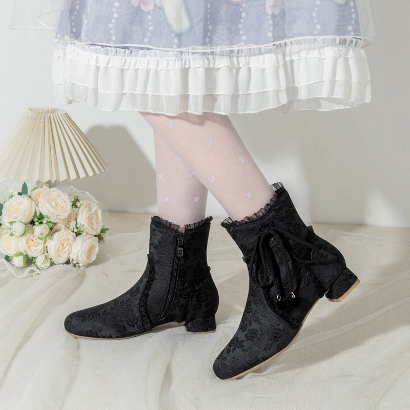 Lazada Source 2024 Casual Low-Heeled Boots 28-43 Guofeng Jacquard Fabric Low-Barrel Women'S Boots - Image 4