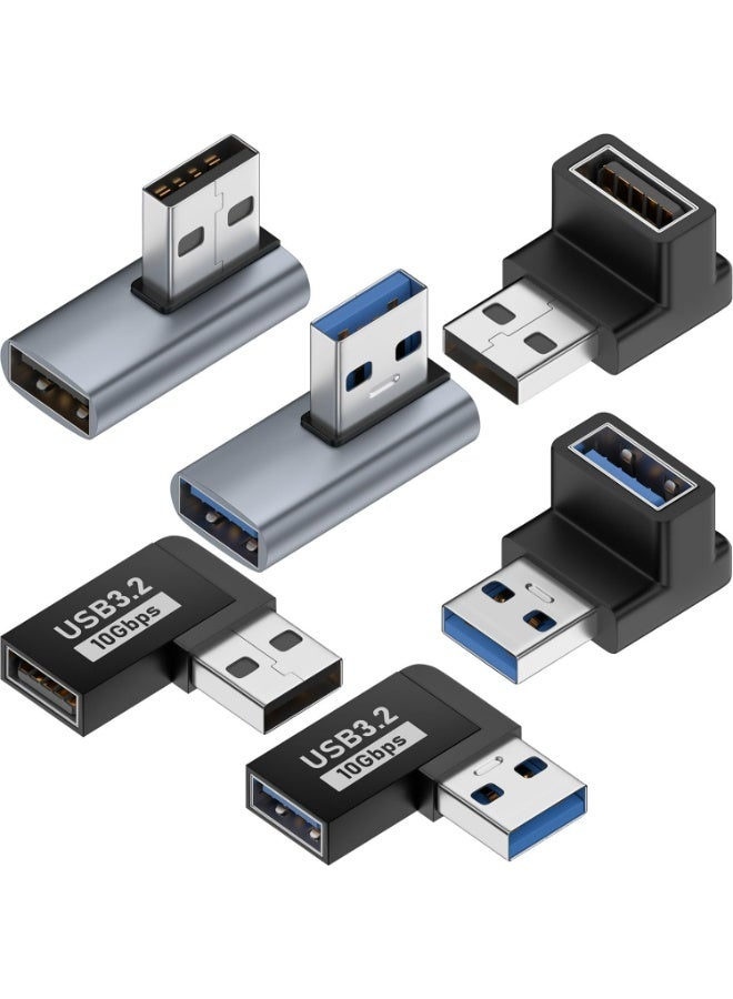 Warmstor 6 Pack 10Gbps USB 3.1 Male to Female Adapter Up Down Left Right 90 Degree Right Angle USB Cable Extension Connector 6 Types Support 3A Charging Speed - Image 1