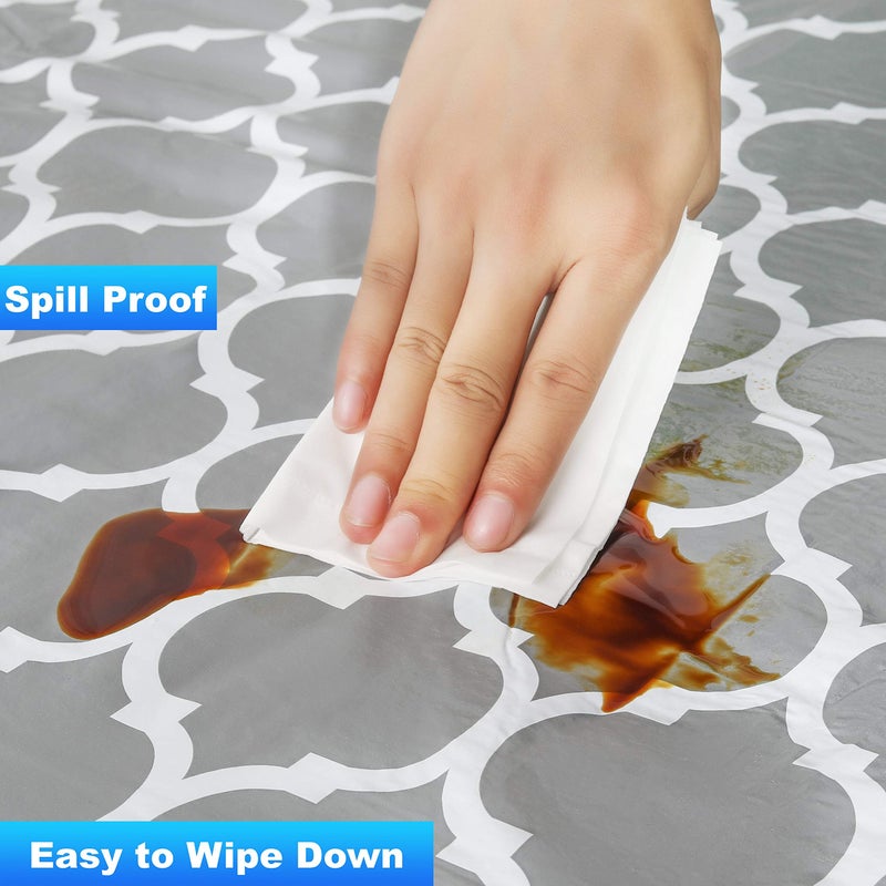 Rally Home Goods Outdoor Fitted Vinyl Rectangular Tablecloth with Flannel Backing for 6 FT Table (30 x 72''), Waterproof Wipeable Cover, Gray Trellis Pattern for Camping Parties Picnic - Image 3