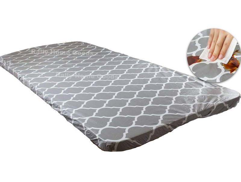 Rally Home Goods Outdoor Fitted Vinyl Rectangular Tablecloth with Flannel Backing for 6 FT Table (30 x 72''), Waterproof Wipeable Cover, Gray Trellis Pattern for Camping Parties Picnic - Image 1