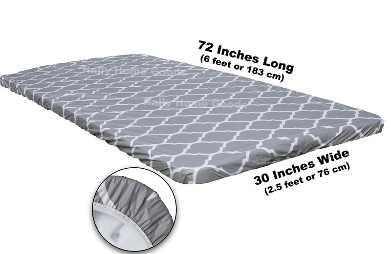 Rally Home Goods Outdoor Fitted Vinyl Rectangular Tablecloth with Flannel Backing for 6 FT Table (30 x 72''), Waterproof Wipeable Cover, Gray Trellis Pattern for Camping Parties Picnic - Image 4