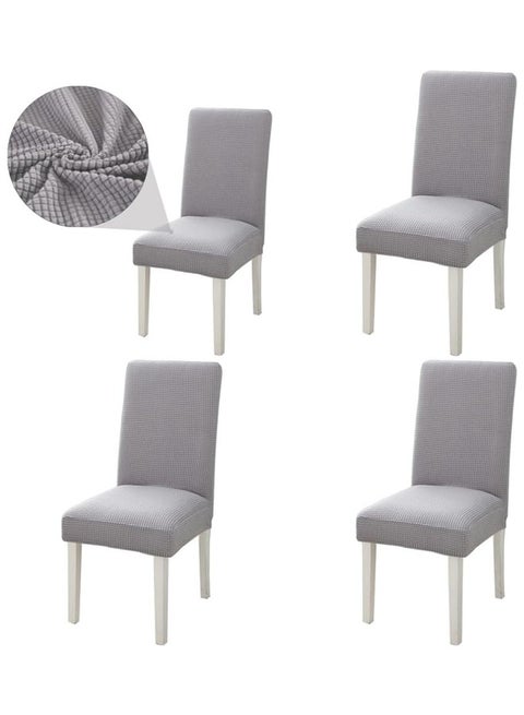 4 Pcs Dining Chair Covers，Stretch Chair Seat Protector Covers，Soft Jacquard Fabric Chair Slipcovers， Removable and Washable，suitable for Dinning Room, Old Chair, Wedding Ceremony ，Light Grey