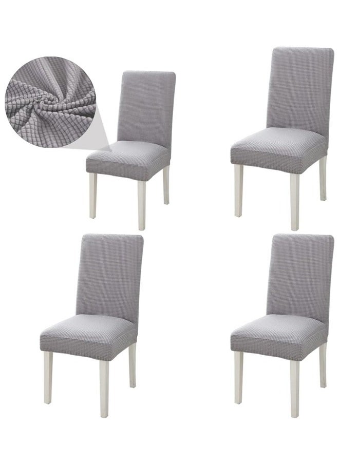 DUNISO 4 Pcs Dining Chair Covers，Stretch Chair Seat Protector Covers，Soft Jacquard Fabric Chair Slipcovers， Removable and Washable，suitable for Dinning Room, Old Chair, Wedding Ceremony ，Light Grey  - Image 1
