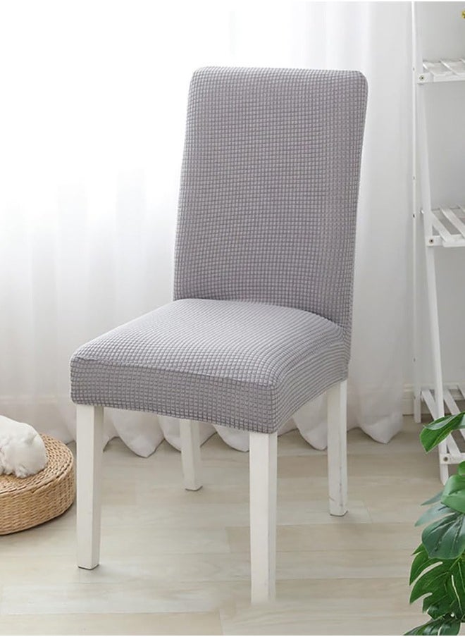DUNISO 4 Pcs Dining Chair Covers，Stretch Chair Seat Protector Covers，Soft Jacquard Fabric Chair Slipcovers， Removable and Washable，suitable for Dinning Room, Old Chair, Wedding Ceremony ，Light Grey  - Image 3