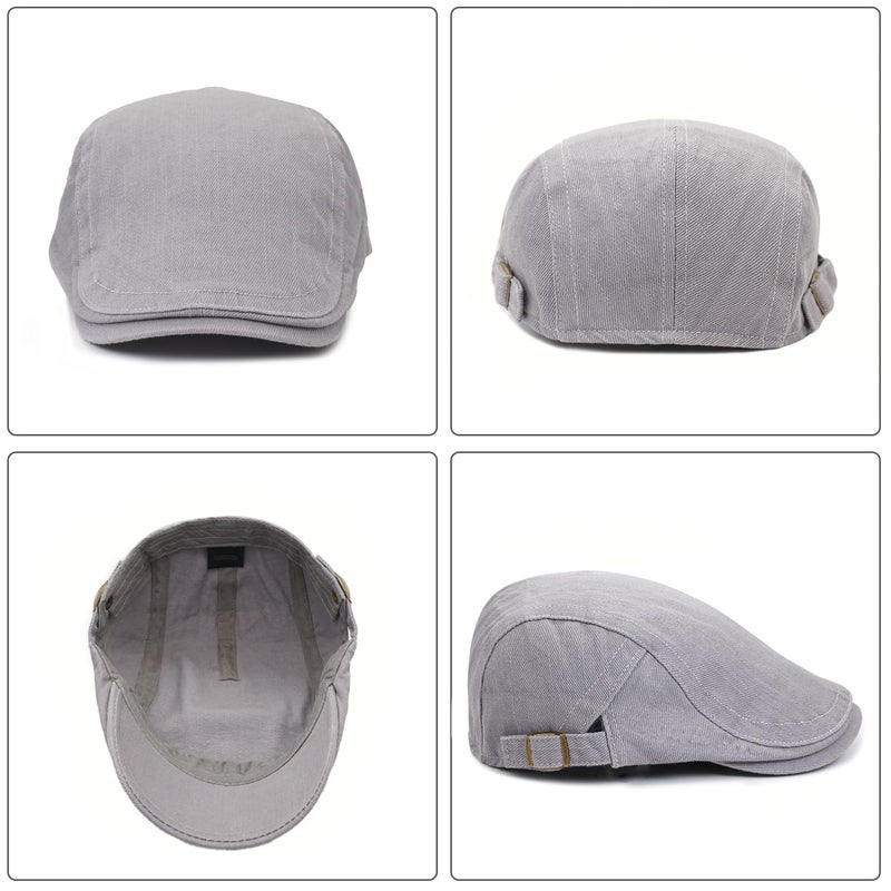 Xinveen Newsboy Hats for Men Flat Cap Cotton Adjustable Breathable Irish Cabbie Ivy Driving Hunting Hat Gray - Image 5
