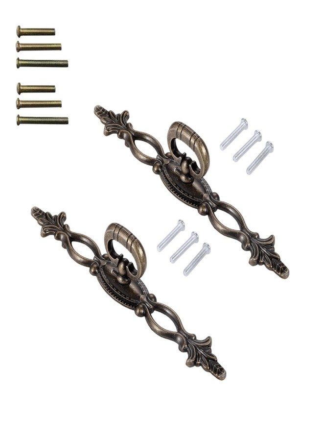 dophee 2Pcs Vintage Style Pulls Handles, Antique Bronze Hollow Decor Cabinet Knobs for for Furniture Drawer Dresser Closet Wardrobe Cupboard with Screw, 6.30"x0.87"x1.34" - Image 1