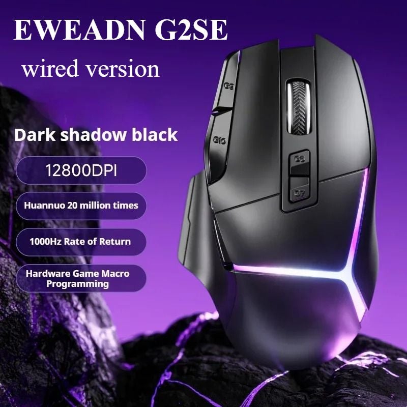 Eweadn G2se Wired Mouse Lightweight RGB Macro with Medium-Large Buttons, Black - Image 1