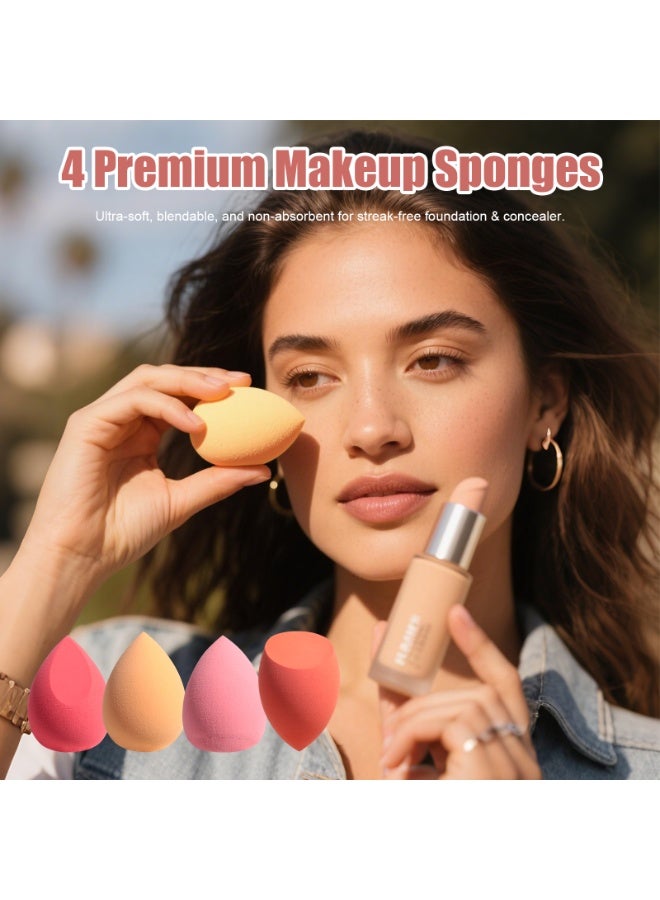 BS مول 17 قطعة من إسفنجة المكياج وأدوات مكياج الوجه وبودرة البودرة الكبيرة وفرشاة الشفاه السيليكونية ومجموعة إسفنجة المكياج، إسفنجة عالية الجودة، شعر صناعي، مجموعة سيليكون - Image 4