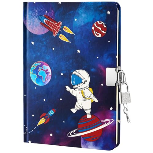 WERNNSAI Luminous Space Kids Diary for Boys Secret Diary with Lock and Keys Kids Journal Notebook Birthday Christmas Gift for 6 7 812 Year Old Boys School A5 Lined Writing Drawing Notepad - Image 1