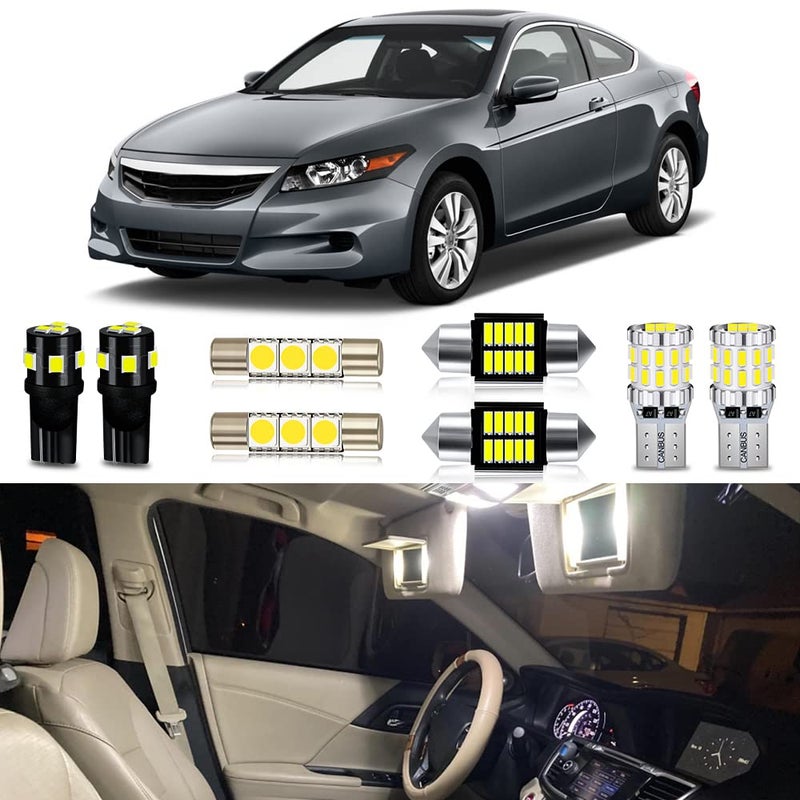 MEALAM White LED Bulbs Package Kit Compatible with 2003 2004 2005 2006 2007 2008 2009 2010 2011 2012 Honda Accord Interior Map Dome Light License Plate Light and Install Tool 12 Piece