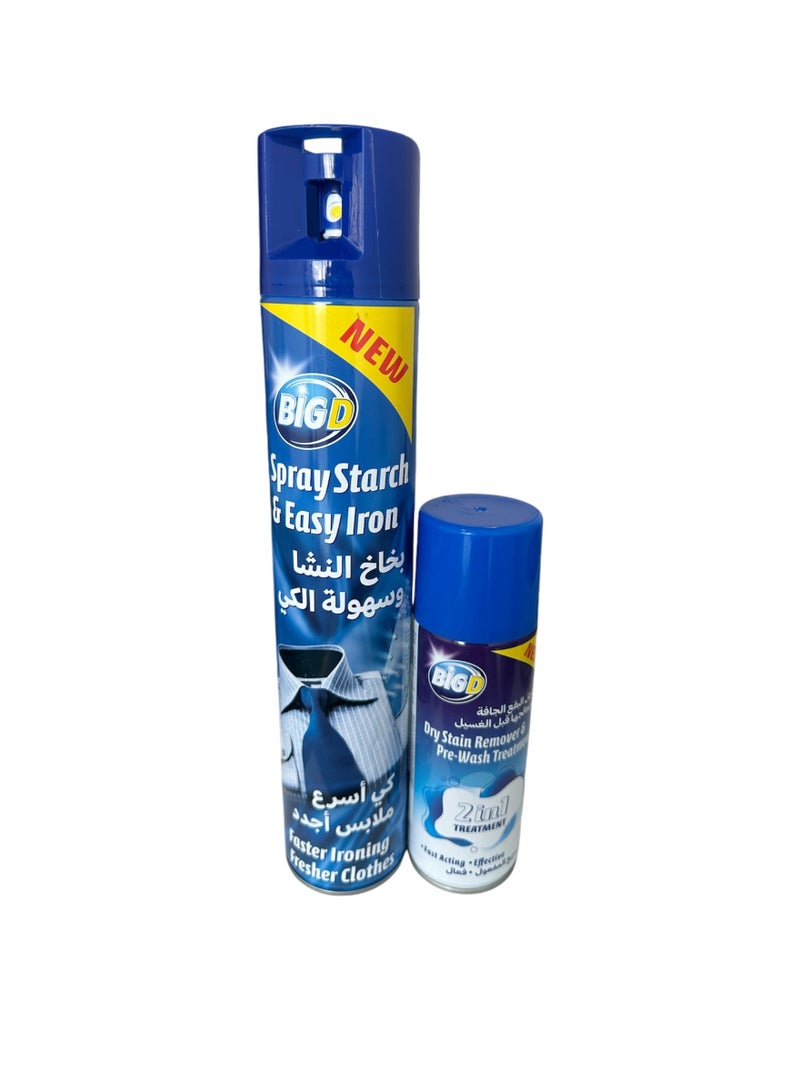 Big D Spray Starch & Easy Iron 500ml + Stain Remover 200ml - Efficient Ironing, Crisp Finish, Powerful Stain Removal